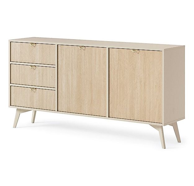 Lomadox Sideboard FAREHAM-160, 158cm breit, sandfarben, Front mit Fischgrät günstig online kaufen