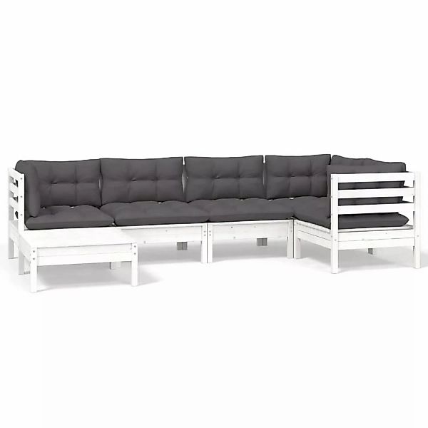 vidaXL 6-tlg Garten-Lounge-Set mit Kissen Weiß Kiefer Massivholz Modell 3 günstig online kaufen