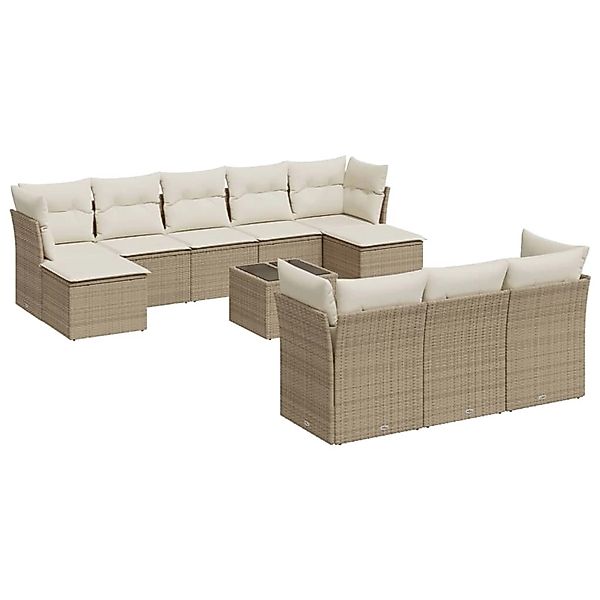 vidaXL 11-Tlg Garten-Sofagarnitur mit Kissen Beige Poly Rattan 3250177 günstig online kaufen