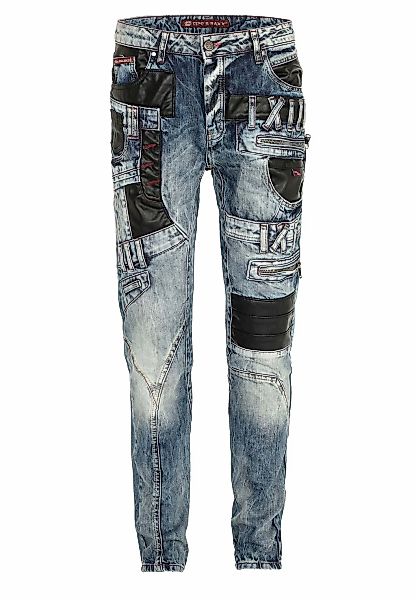 Cipo & Baxx Regular-fit-Jeans "Jeans" mit Kunstleder und Bunddetails, CD-48 günstig online kaufen