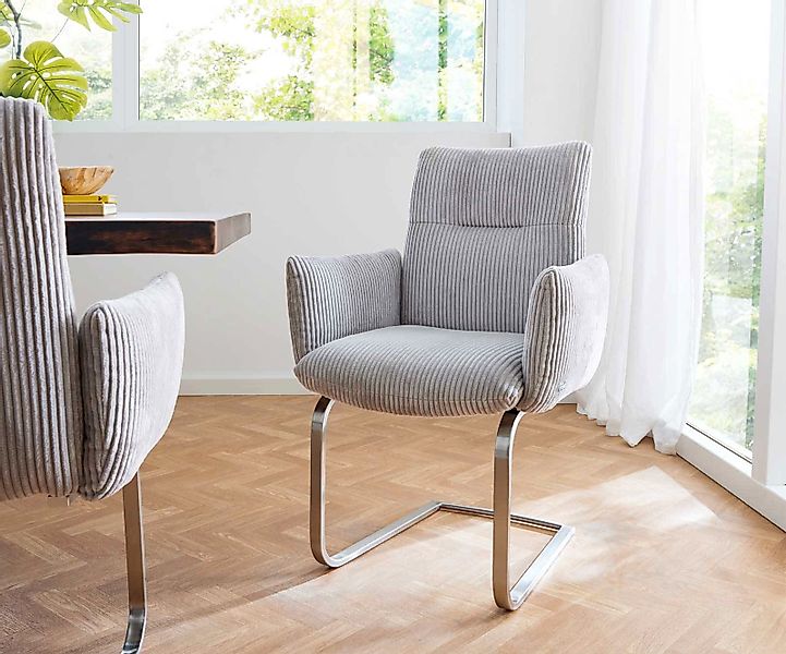 Freischwinger Jova-Flex mit Armlehnen Bouclé Weiß Freischwinger flach Edels günstig online kaufen