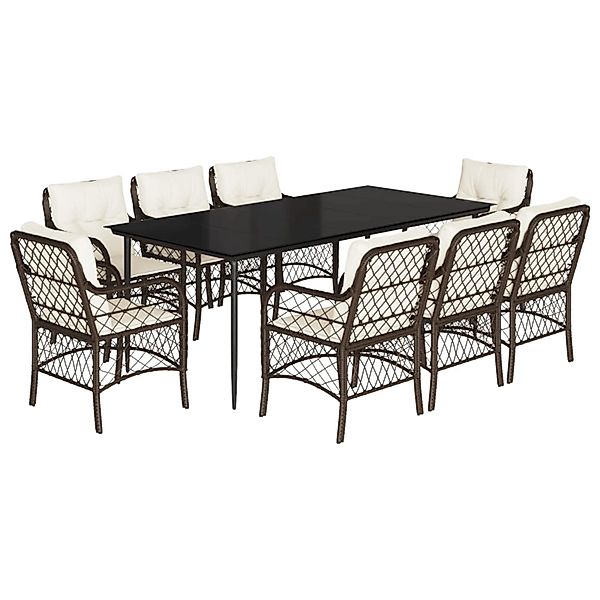 vidaXL 9-Tlg Garten-Essgruppe mit Kissen Braun Poly Rattan 3212116 günstig online kaufen
