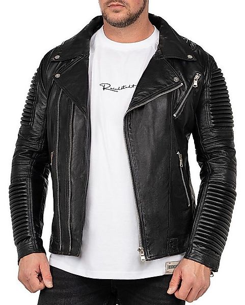 Reichstadt Bikerjacke Herren Slim Fit Lederjacke Silver Zipper RS006LUX Bla günstig online kaufen