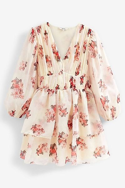 Next Druckkleid Gestuftes Langarm-Minikleid mit Blumen-Print (1-tlg) günstig online kaufen