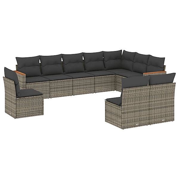 vidaXL 10-tlg Garten-Sofagarnitur mit Kissen Grau Poly Rattan Modell 83 günstig online kaufen