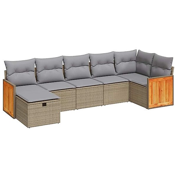 vidaXL 7-Tlg Garten-Sofagarnitur mit Kissen Beige Poly Rattan 3326042 günstig online kaufen