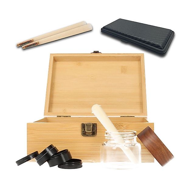 Coumo Aufbewahrungsbox Holz Storage Box Set + Vorratsglas + Grinder + Tube günstig online kaufen