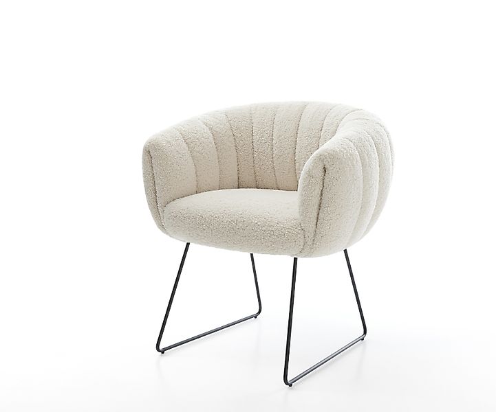 Esszimmerstuhl Jada-Flex Teddystoff Beige Kufengestell Schwarz Taschenfeder günstig online kaufen