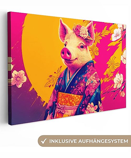 OneMillionCanvasses® Leinwandbild Schwein - Blumenkrone - günstig online kaufen