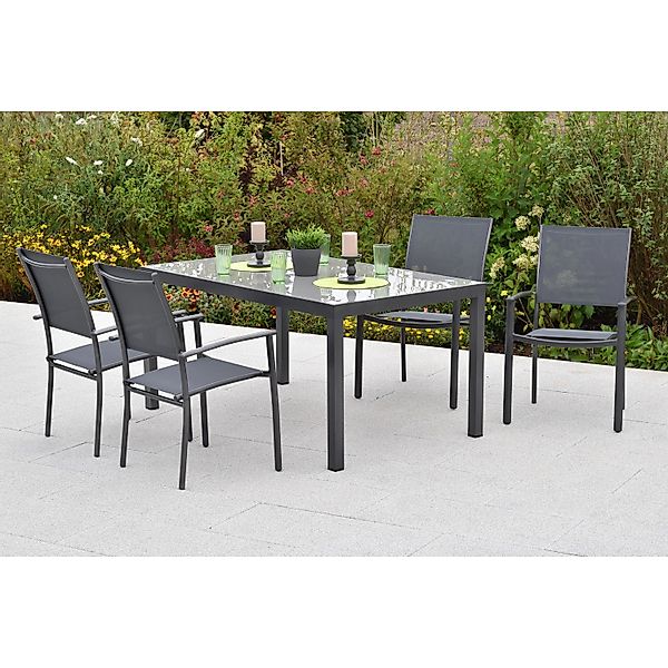 Merxx Milano Set 5-tlg. 4 Stapelsessel Gartentisch 150 x 90 cm Grau günstig online kaufen