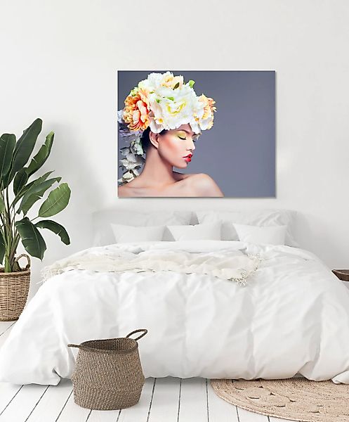 queence Acrylglasbild "Frau mit Blumenhut", Frau-Kunst-Blumen-Bilder von Fr günstig online kaufen