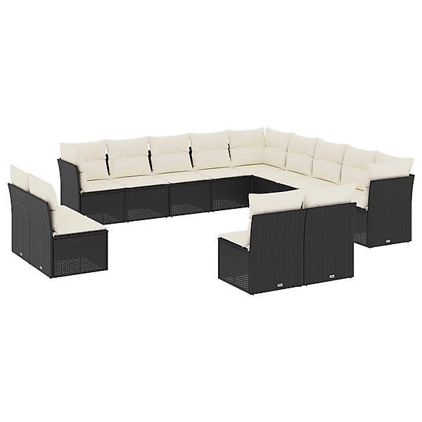 vidaXL 13-Tlg Garten-Sofagarnitur mit Kissen Schwarz Poly Rattan 3218486 günstig online kaufen