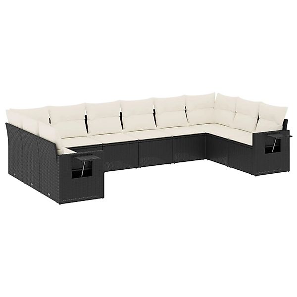 vidaXL 10-Tlg Garten-Sofagarnitur mit Kissen Schwarz Poly Rattan 3253003 günstig online kaufen
