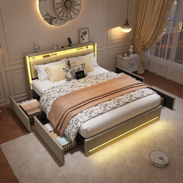 PXloue Polsterbett LED Doppelbett 140x200cm mit günstig online kaufen