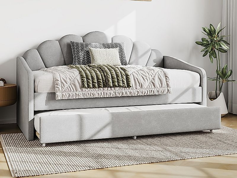 Ausziehbett Muschelform - 2 x 90 x 190 cm - Samt - Hellgrau + Matratze - EL günstig online kaufen