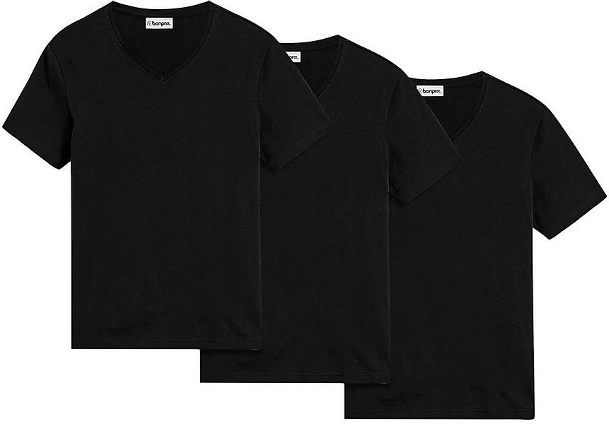 bonprix T-Shirt (Packung, 3-tlg) Regular Fit, V-Ausschnitt, aus Baumwolle günstig online kaufen