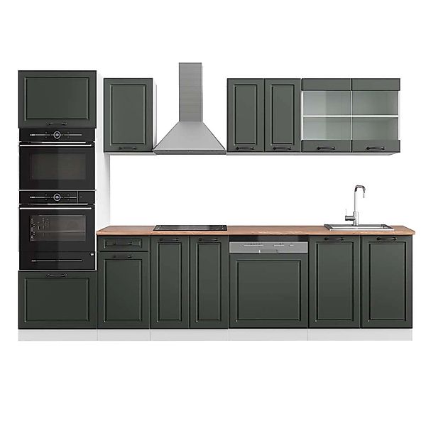 Vicco R-Line Küchenzeile Anthrazit Landhaus/Weiß 300 cm mit HochschrankAP E günstig online kaufen