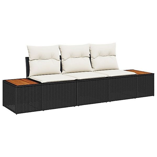 vidaXL Loungesofa 3-teiliges Garten-Sofa-Set mit Kissen Schwarz Poly-Rattan günstig online kaufen