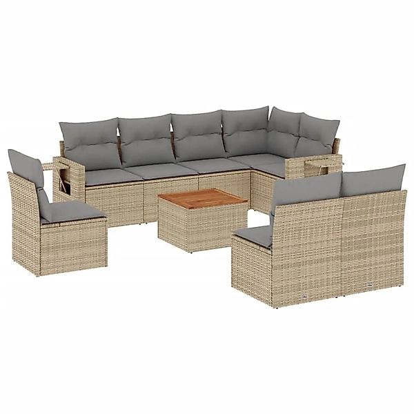 vidaXL 9-Tlg Garten-Sofagarnitur mit Kissen Beige Poly Rattan 3224603 günstig online kaufen