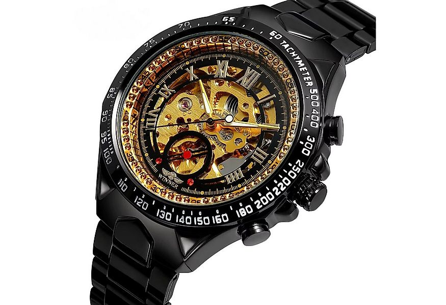 Rötting Design Automatikuhr Herrenuhr Armbanduhr Edelstahl Skelett schwarze günstig online kaufen