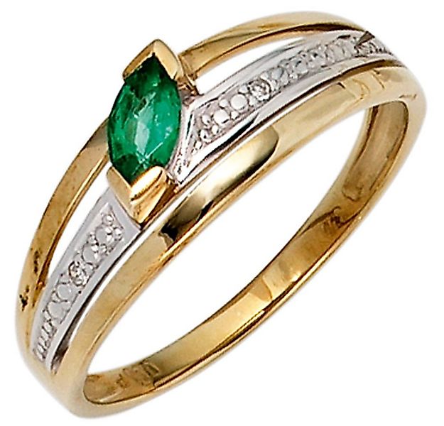 Schmuck Krone Goldring Ring mit Smaragd und 2 Brillanten 585 Gold Gelbgold, günstig online kaufen