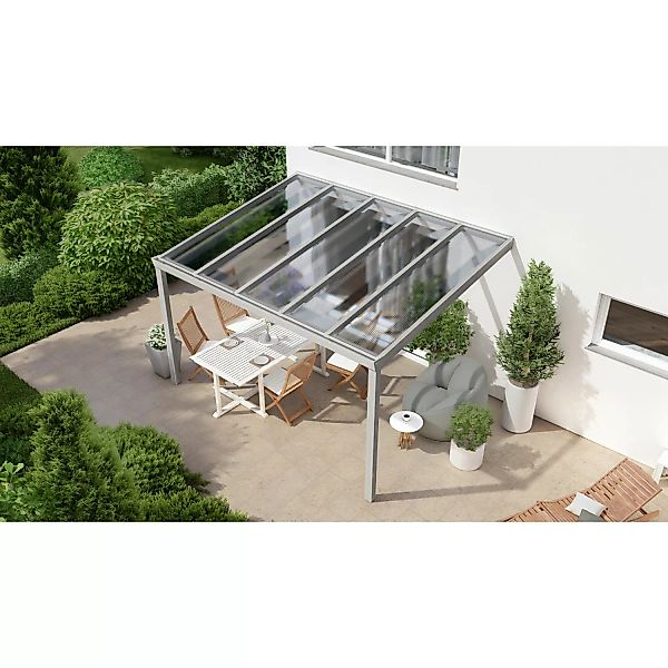Terrassenüberdachung Professional 400 cm x 350 cm Grau Struktur PC Klar günstig online kaufen