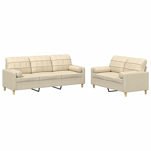 vidaXL Sofa, 2-tlg. Sofagarnitur mit Kissen Creme Stoff günstig online kaufen