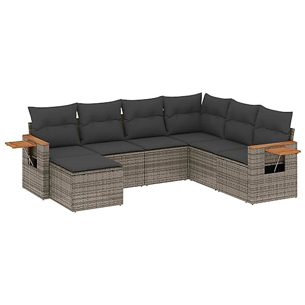 vidaXL 7-Tlg Garten-Sofagarnitur mit Kissen Grau Poly Rattan 3227047 günstig online kaufen