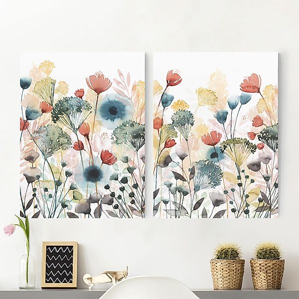 2-teiliges Leinwandbild - Hochformat Wildblumen im Sommer Set I günstig online kaufen