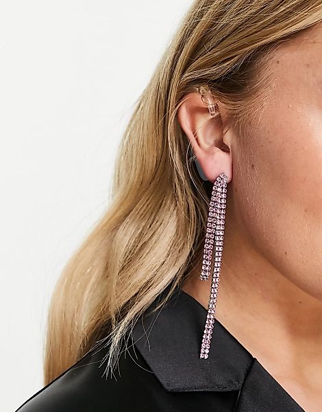 ASOS DESIGN – Silberfarbene Ohrringe mit Strassanhängern in Rosa vorne und günstig online kaufen