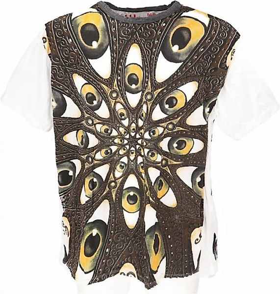 Guru-Shop T-Shirt Weed T-Shirt - Drittes Auge Mandala weiß/bunt Goa Style, günstig online kaufen