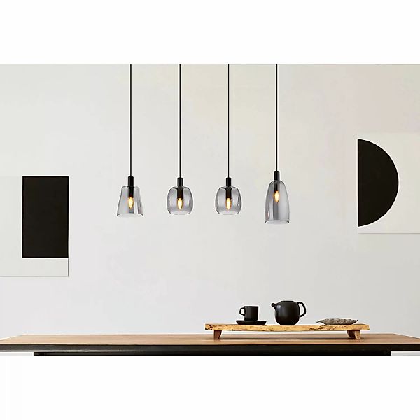 Globo Pendelleuchte 4-flammig Schwarz matt-Rauchfarben 1070 x 160 x 1200 mm günstig online kaufen