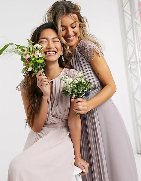 TFNC – Brautjungfern-Maxikleid in Rosa mit Spitzenärmeln günstig online kaufen