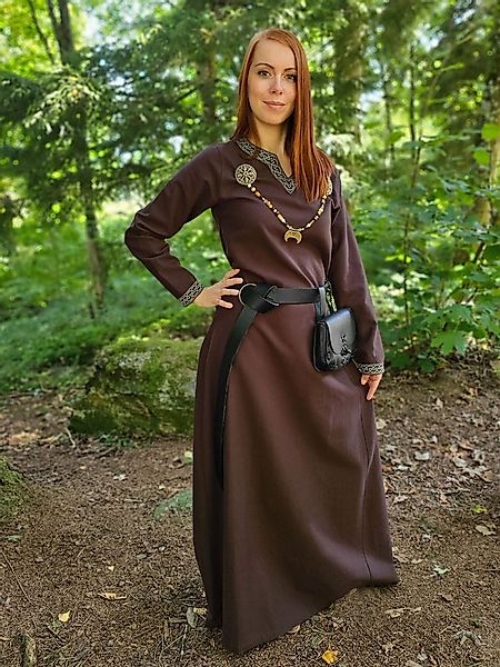 Vehi Mercatus Burgfräulein-Kostüm Mittelalter Kleid langarm Braun, mit Bort günstig online kaufen