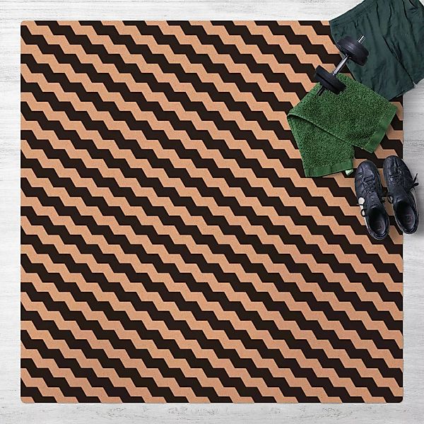 Kork-Teppich Zick Zack Geometrie Muster Schwarz-Weiß günstig online kaufen