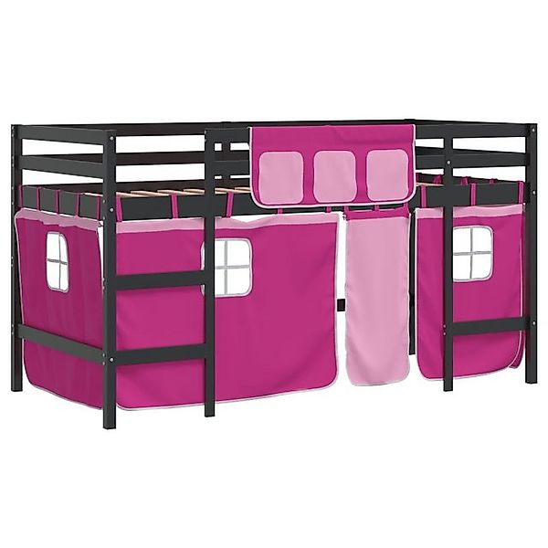 vidaXL Bett Kinderhochbett mit Vorhängen Rosa 90x190 cm Massivholz Kiefer günstig online kaufen