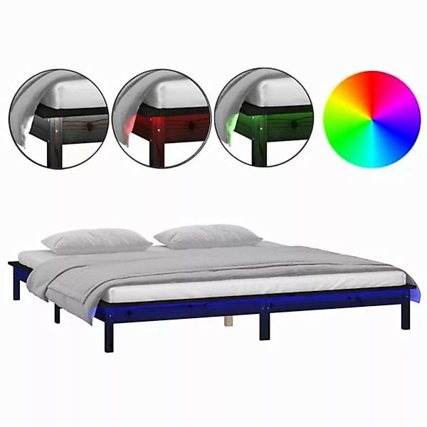 vidaXL Bettgestell Massivholzbett mit LEDs Schwarz 200x200 cm Bett Bettrahm günstig online kaufen