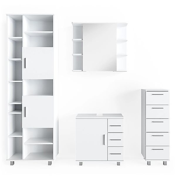 Vicco Badmöbel-Set Ilias Weiß 4 Teile mit Hochschrank günstig online kaufen