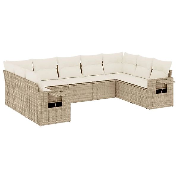 vidaXL 9-Tlg Garten-Sofagarnitur mit Kissen Beige Poly Rattan 3252935 günstig online kaufen