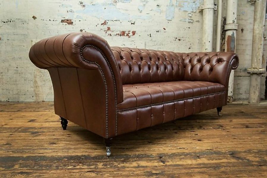 JVmoebel 3-Sitzer Sofa Luxus Chesterfield Polster 3 Sitzer Braun 100% Leder günstig online kaufen