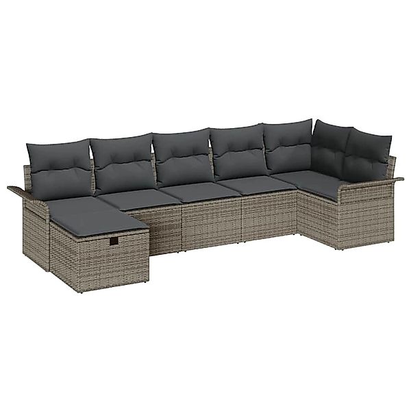 vidaXL Garten-Sofa-Set mit Kissen mit Speicher 7-Tlg Grau Poly Rattan 33602 günstig online kaufen