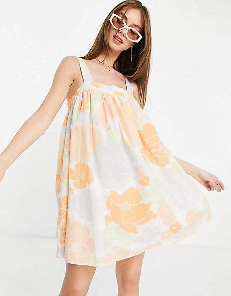ASOS DESIGN – Mini-Sommerkleid in Trapez-Form mit abstraktem Blumenmuster-M günstig online kaufen