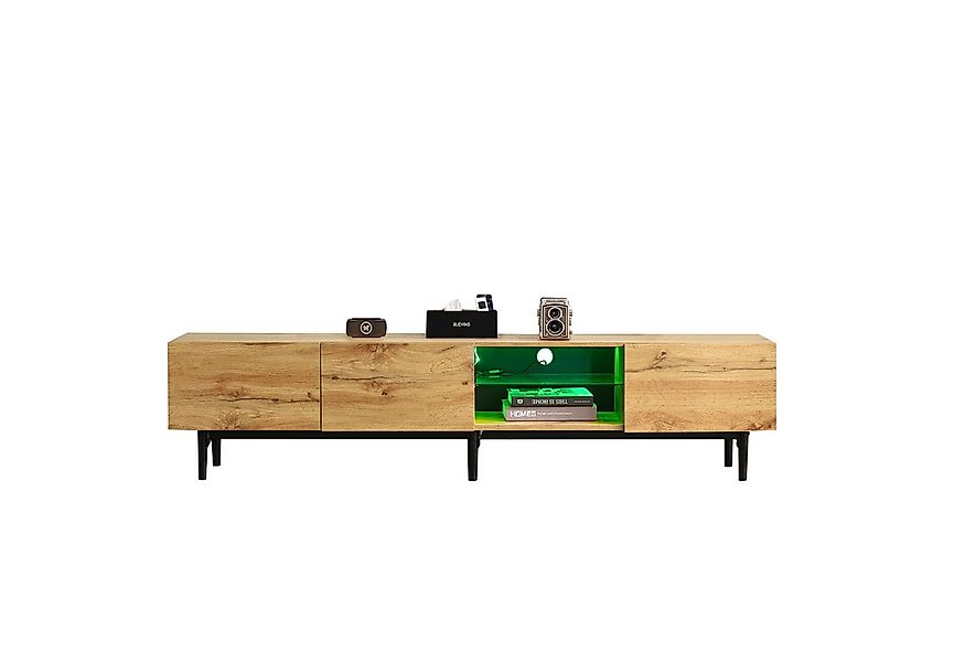 Merax Lowboard mit LED-Beleuchtung inkl. Fernbedienung, Wildeiche TV-Schran günstig online kaufen