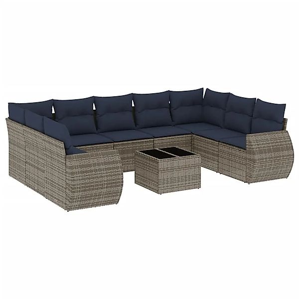vidaXL 10-Tlg Gartensofa-Set mit Kissen Grau Polyrattan 3221810 günstig online kaufen