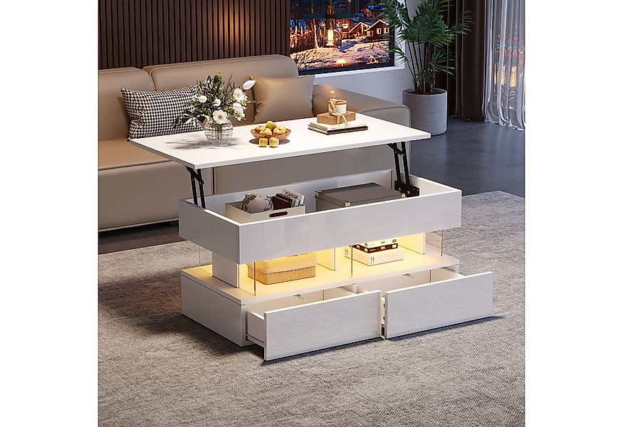 Merax Couchtisch anhebbarer Sofatisch mit LED-Beleuchtung (1-St., 120 x 50 günstig online kaufen