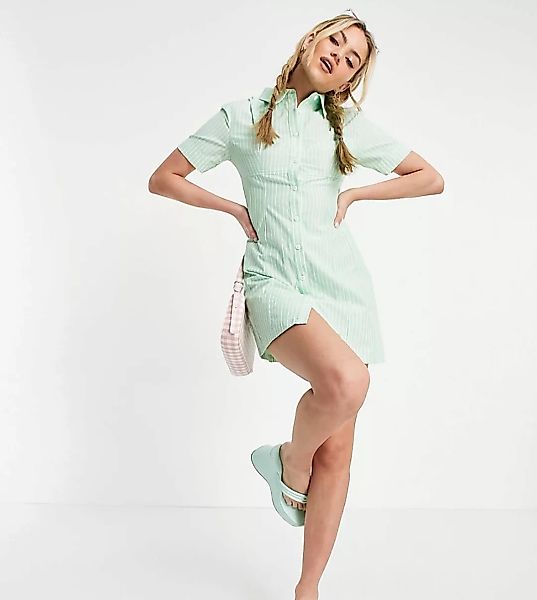 Reclaimed Vintage Inspired – Hemdkleid in Grün mit Bustier-Overlay, Ziernäh günstig online kaufen