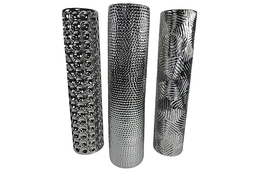 GlasArt Dekovase Schöne Deko-Vase Keramik Silber Blumenvase edel 50x12cm Wo günstig online kaufen