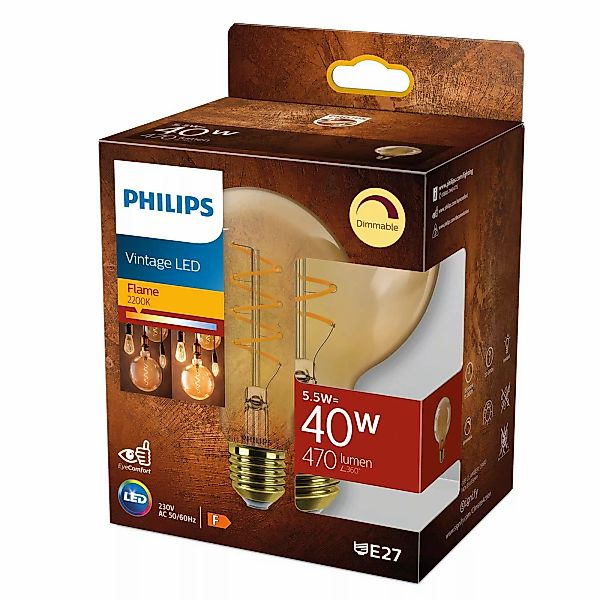 Philips E27 LED-Globe G95 5,5W dimmbar 2.200K gold günstig online kaufen