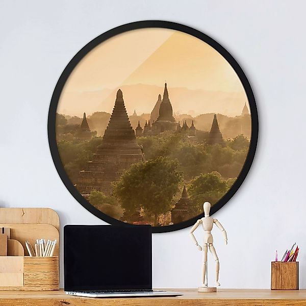 Rundes Bild mit Rahmen Sonnenuntergang über Bagan günstig online kaufen