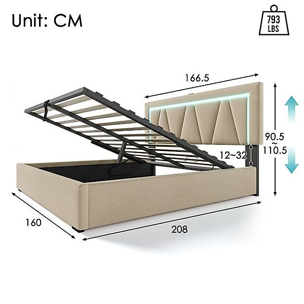 STILVORA Polsterbett 160x200 Bettgestell Jugendbett mit Stauraum,bett mit U günstig online kaufen